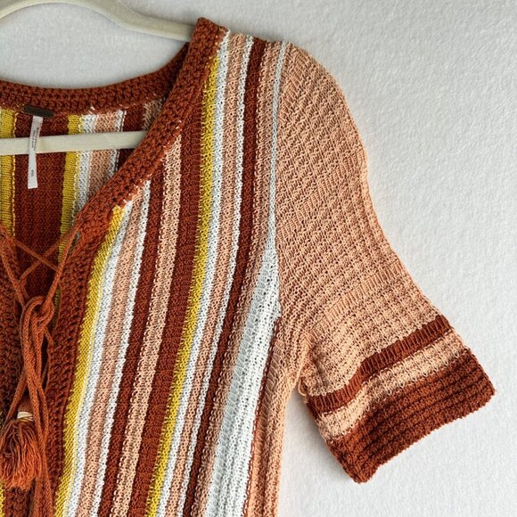 ❌SOLD❌ Free People Sunset Lollipop Womens Size Small Orange Brown Striped Boho - Picture 5 of 12